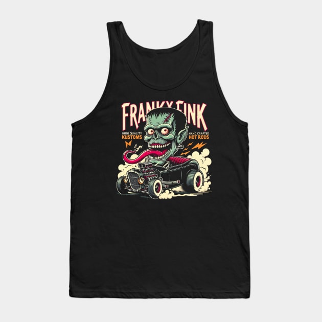 Custom Rod Frankenstein - Retro Creepy Cute Kustom Cars Classic Monster Tank Top by QuirkyInk